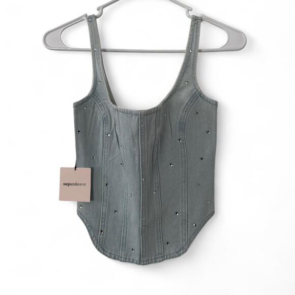 Superdown denim corset with rhinestones - Picture 1 of 5